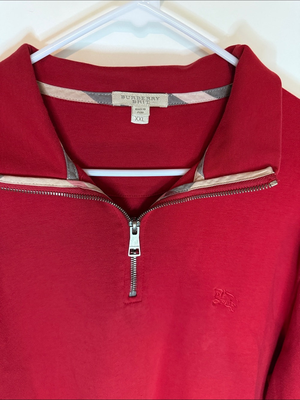 Burberry Men's Red Zip-Up Sweater with Contrast Trim